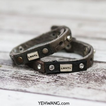 Armband small bling studs leer heer zwart foto