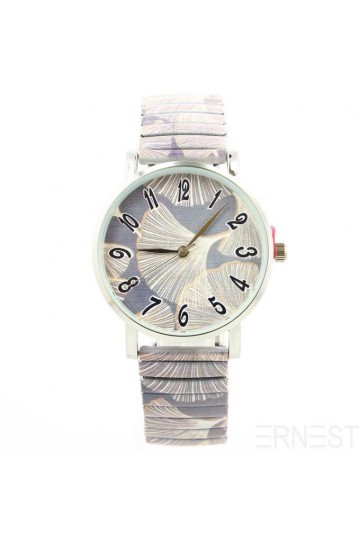 Ernest horloge big leave grijs rekbaar