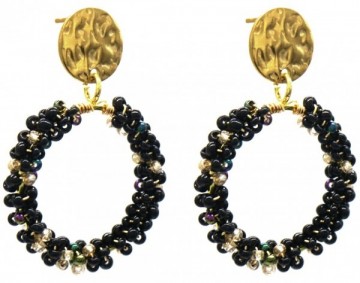 Glaskraal oorbel zwart