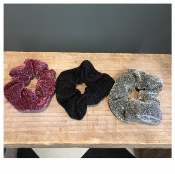 Glitter scrunchies paars zilver zwart