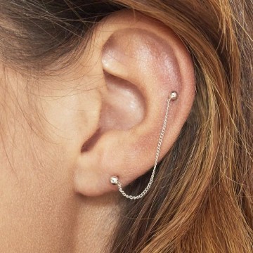 Oorbel double dash zilver