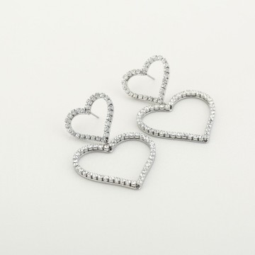 Oorbellen 2xhart strasszilver