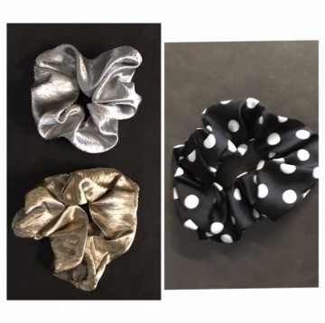 Scrunchies goud glans zilver en stippen