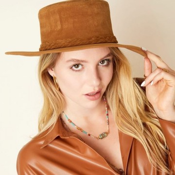 Suede hoed camel